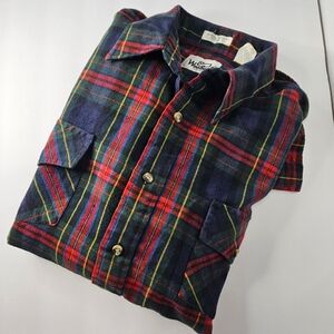 Men's Woolrich Wool Blend Plaid Flannel Button Up Shirt - Primary Plaid - Large